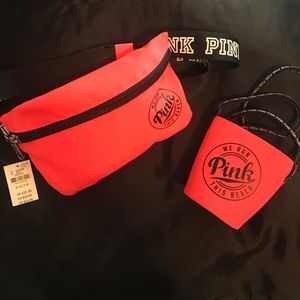 PINK Coral Fanny Pack with matching Drink Koozie