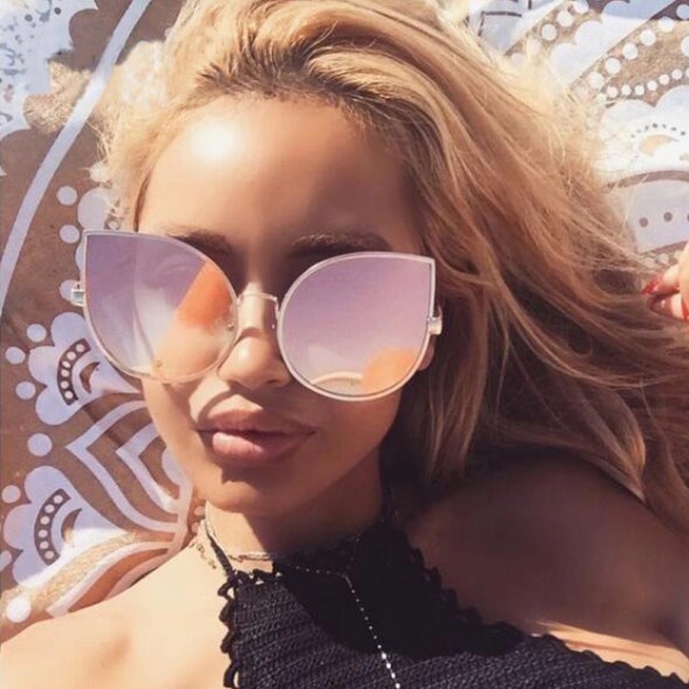Women Rose Gold Big Eye Cat Mirror Sunglass