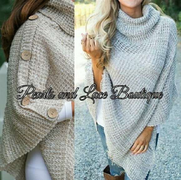 Turtleneck Knit Poncho - Picture 2 of 6