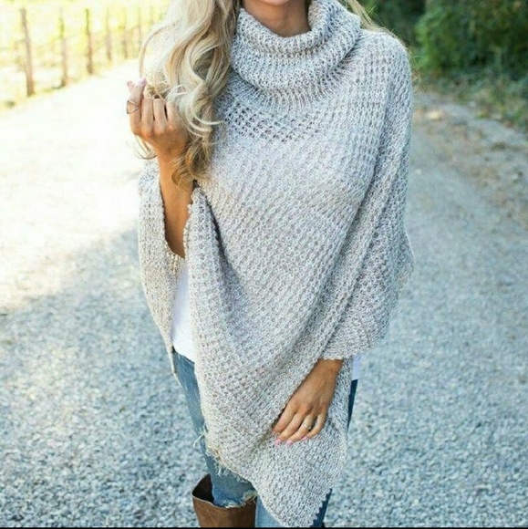 Turtleneck Knit Poncho - Picture 3 of 6