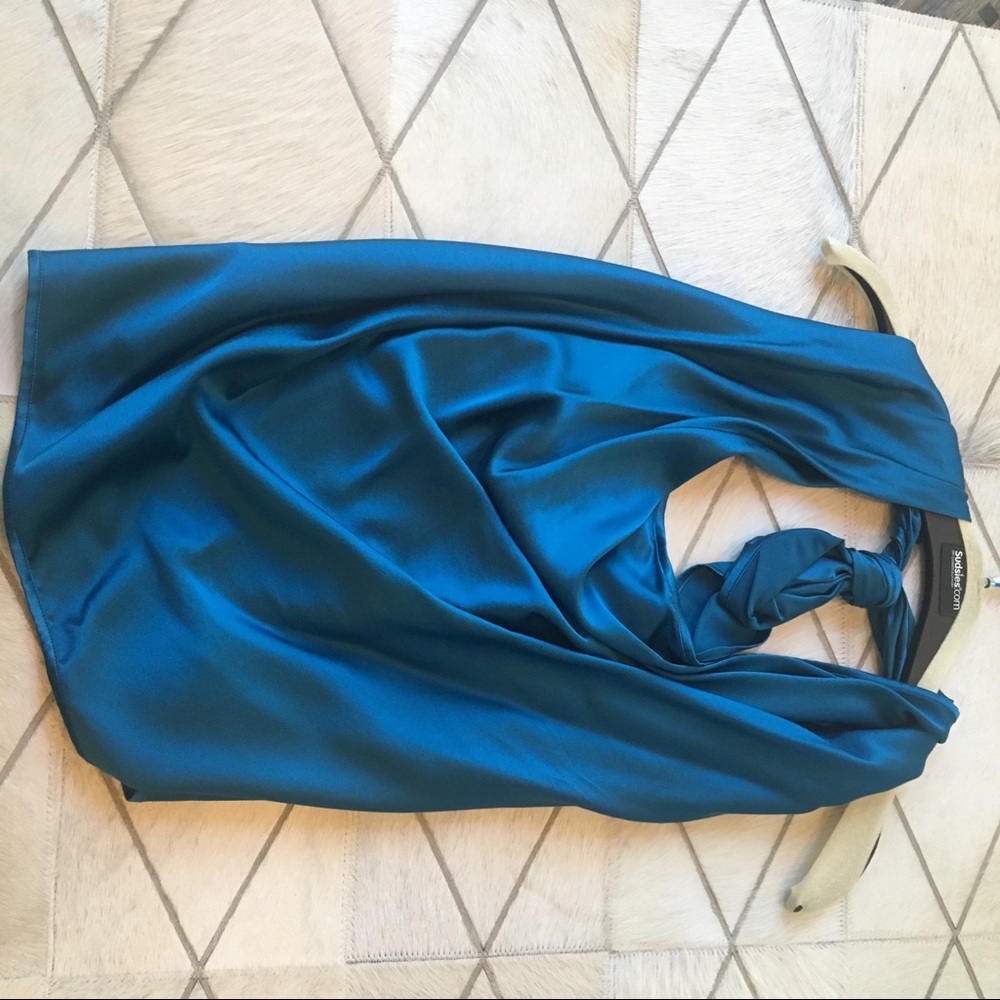 Blue silk halter top