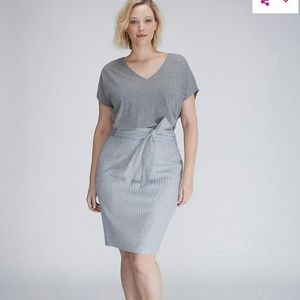 Striped high waisted midi pencil skirt