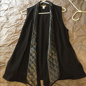 Sweater vest with quilted leather detail