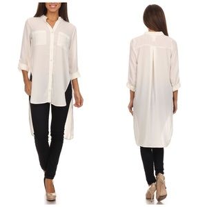 Top-Duster length high low Button down shirt.
