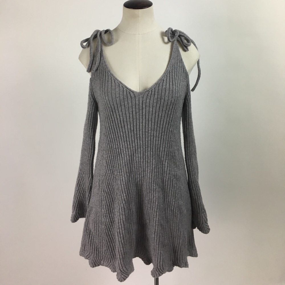 Olivaceous - Cold Shoulder Sweater Dress