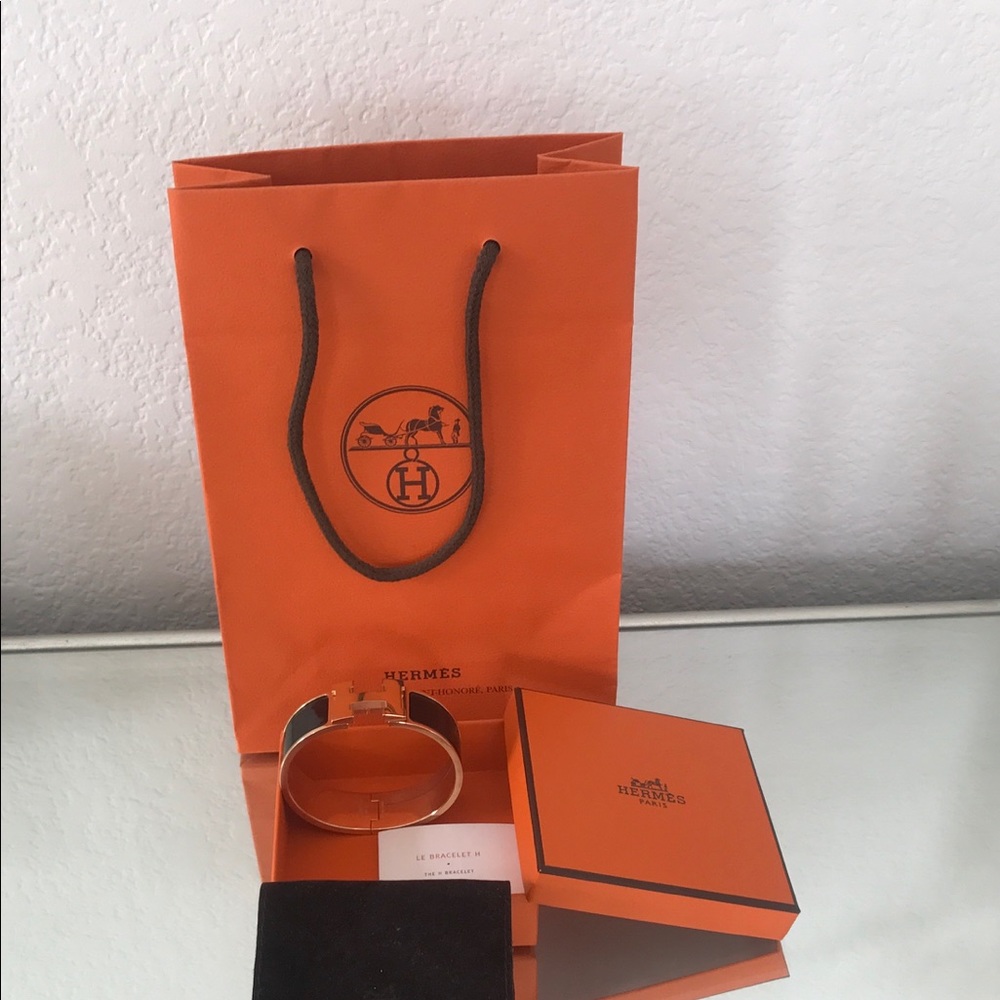 Hermes "H" Clic Clac bracelet Black and Rose Gold