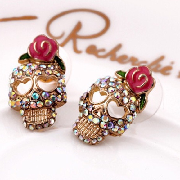 Jewelry - Rhinestone Skull Studs