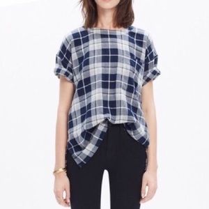 Madewell plaid blue pocket blouse sz: XS