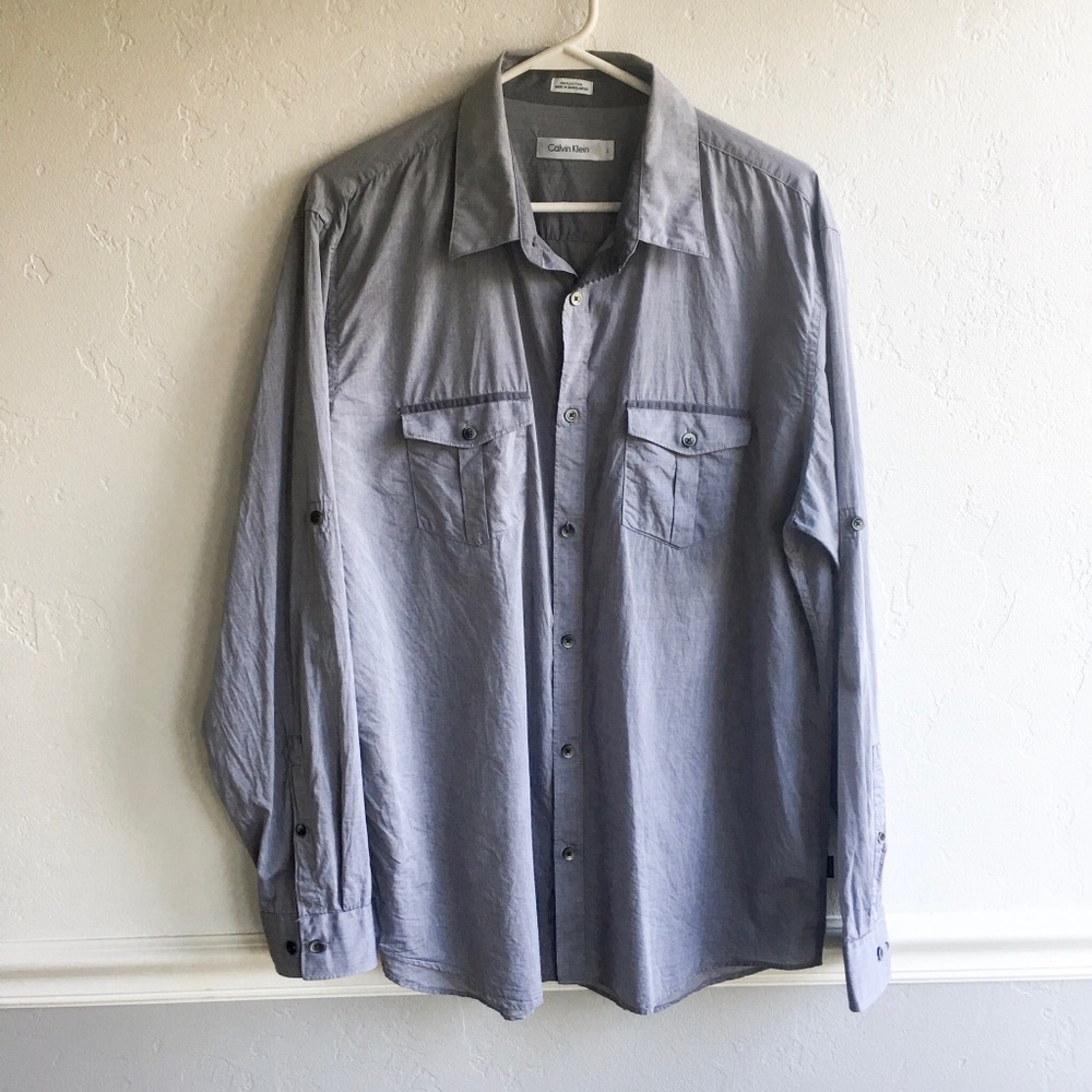 CK Gray Contrast Button Down Shirt, L