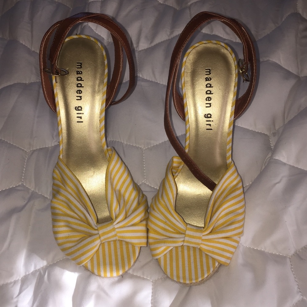 Madden Girl Fritzz Yellow Stripe Summer Heels