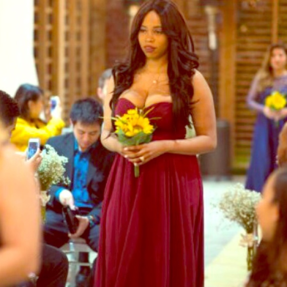Wine Color Strapless Bridesmaid dress
