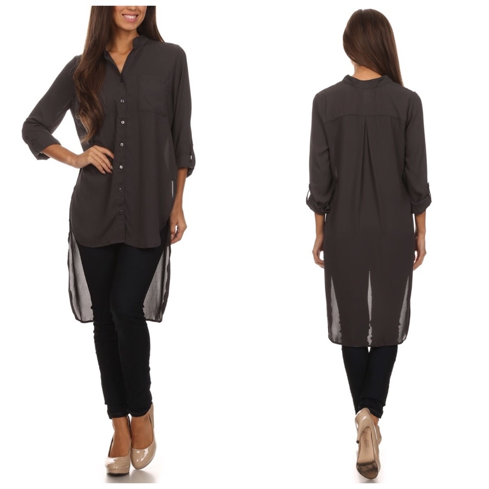 Top with High low Button down duster