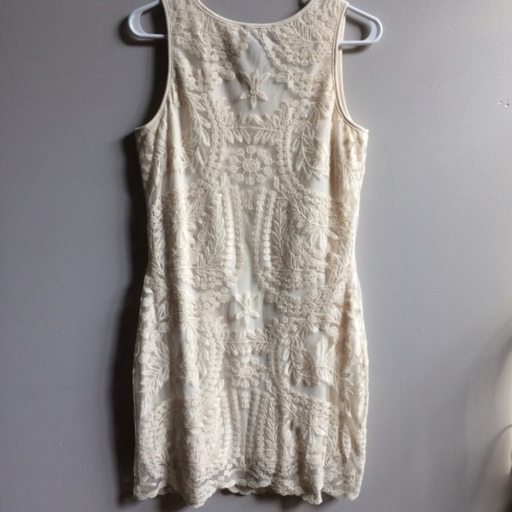 NEW Ivory Beautiful Lace Overlay Shift Dress - Picture 2 of 3