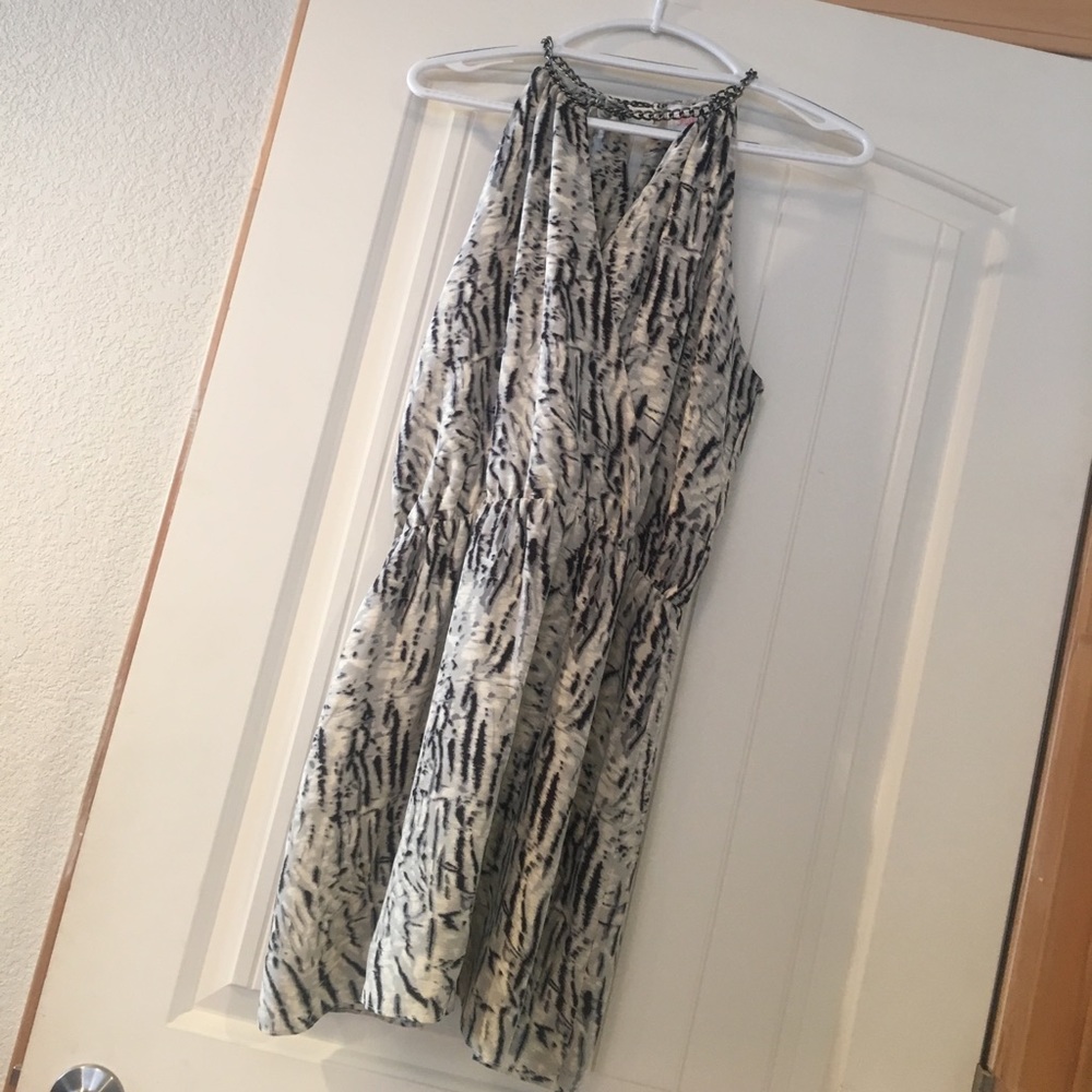 Black and Grey Pattern Satin Dress