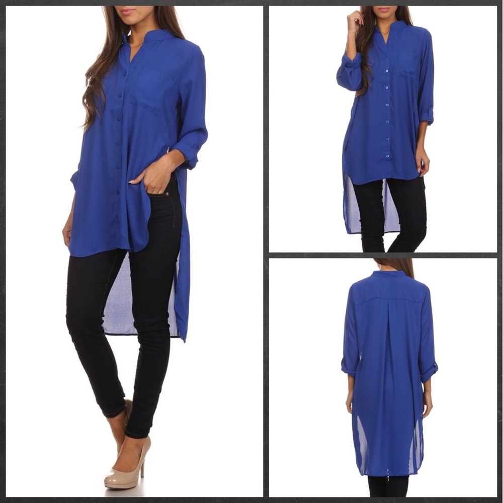 Top with Button down high low duster shirt