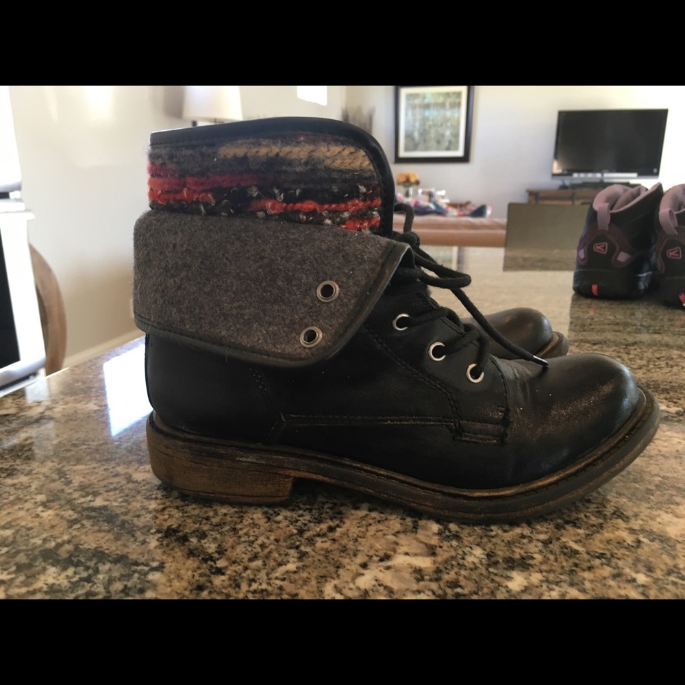 Black leather fold over booties