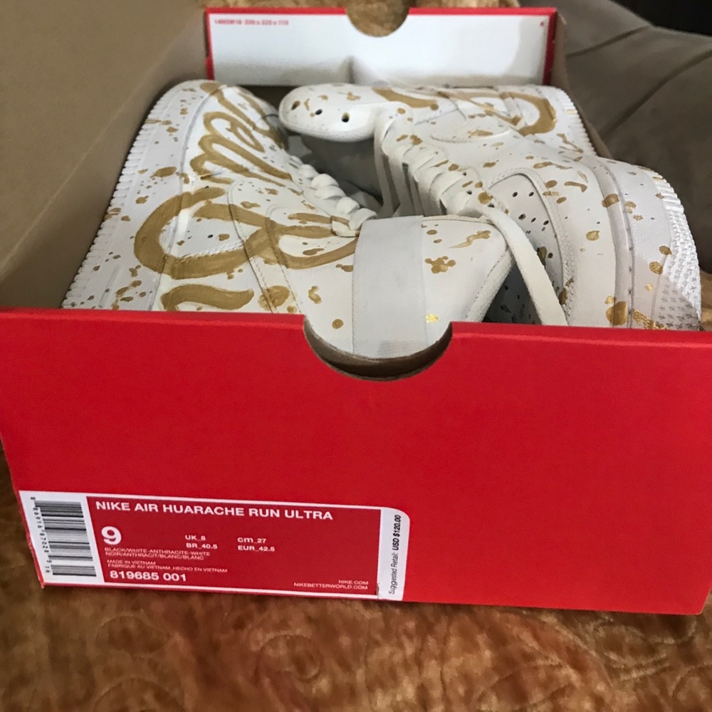 Custom Nike Air Bell Biv DeVoe.  White with Gold.