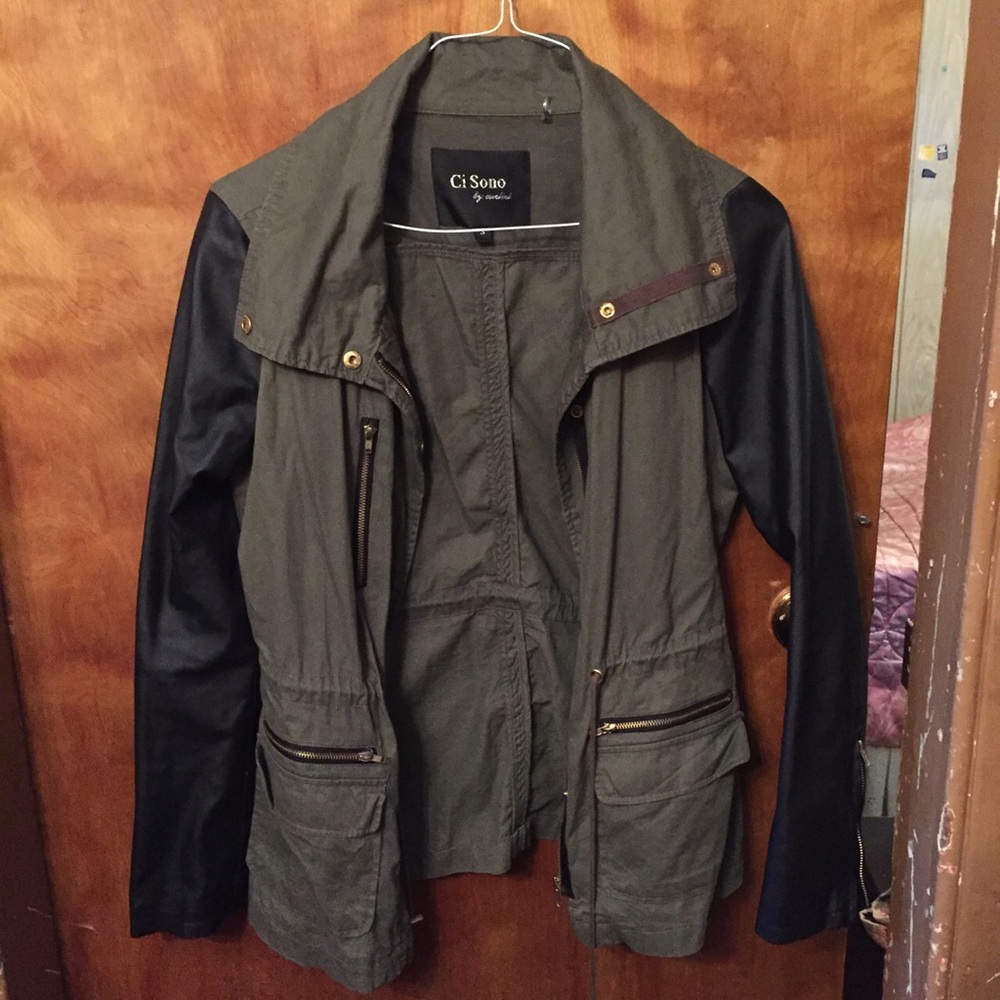 green and black army jacket, size small