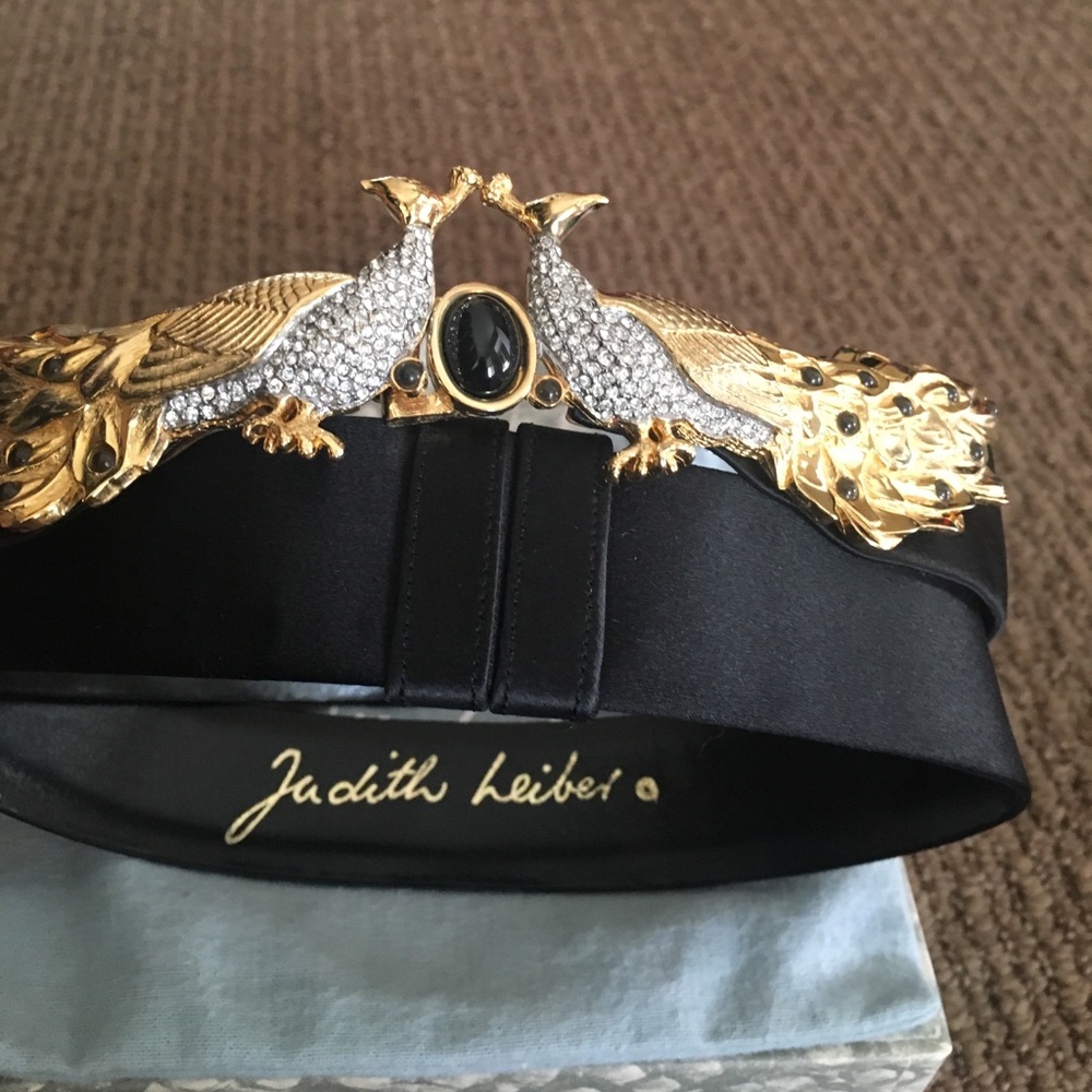 Judith Leiber Black Satin Belt