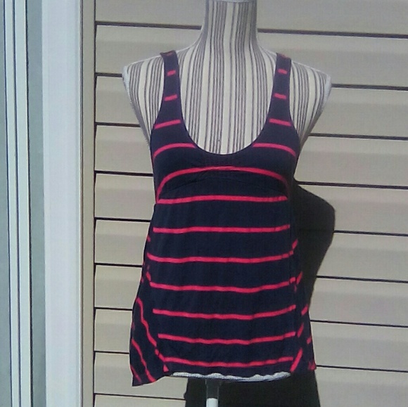Free People Tops - Free People Navy & Pink Striped Tank Sz Sm GUC