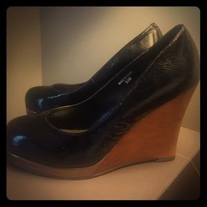 Charles David Closed Toe Black Wood Wedges