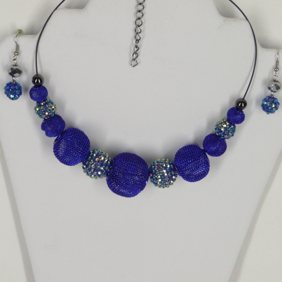 Blue Illusion Statement Necklace and Earring Set - Picture 2 of 5