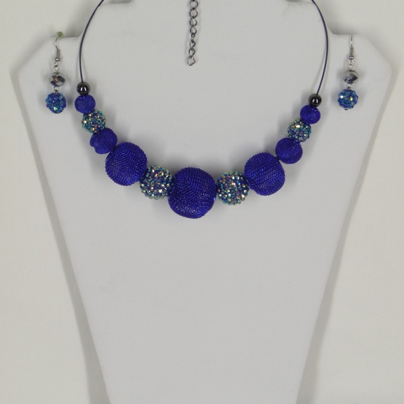 Blue Illusion Statement Necklace and Earring Set - Picture 1 of 5