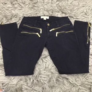 MMK Navy Twill Skinny with Gold Zipper Hardware