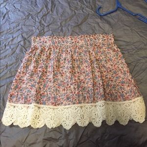Blush floral and lace mini skirt