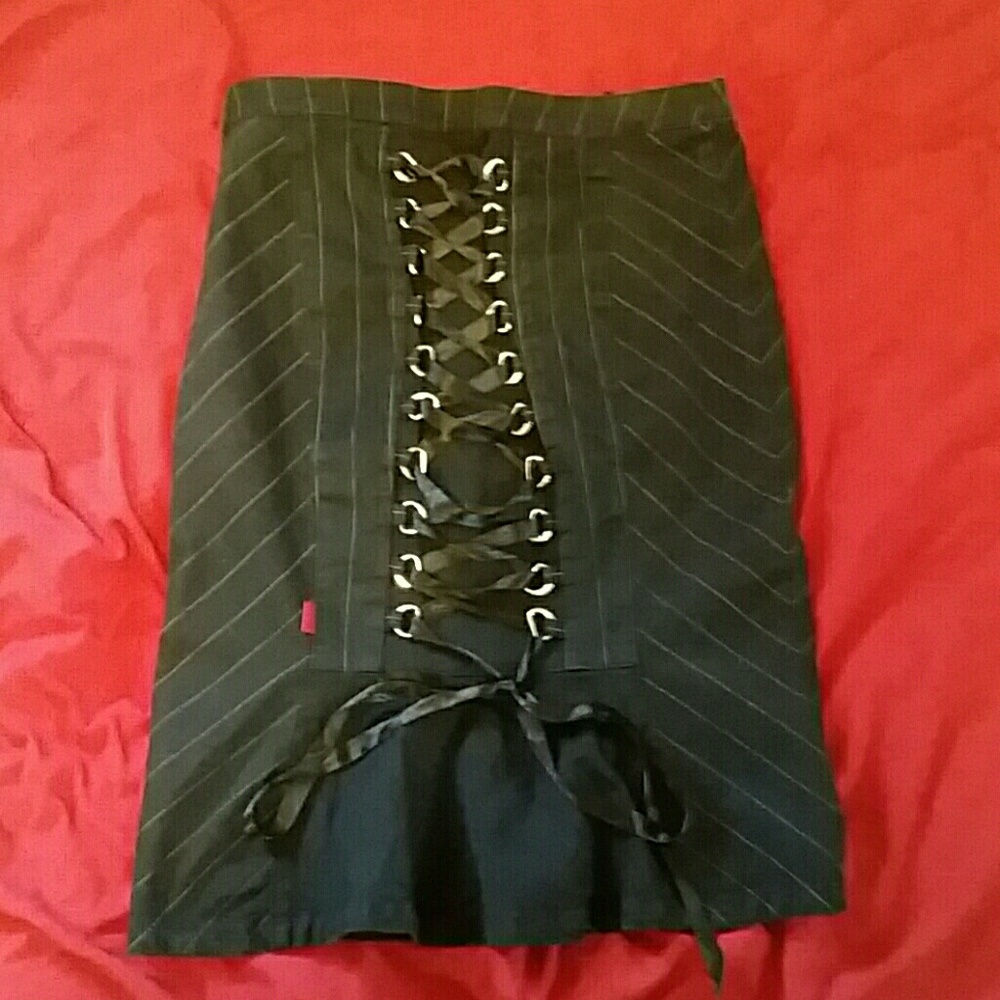 Tripp pinstripe pencil skirt with corset back