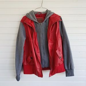 Pleather Red Vest and Hoodie Combo