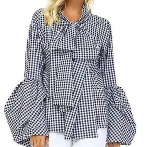 Checkered longsleeve bow tie shirt-/blouse