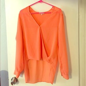 Sheer coral long-sleeve blouse