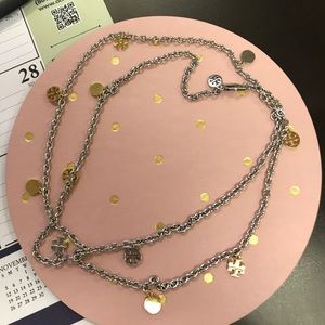 Tory Butch silver and gold logo chain necklace