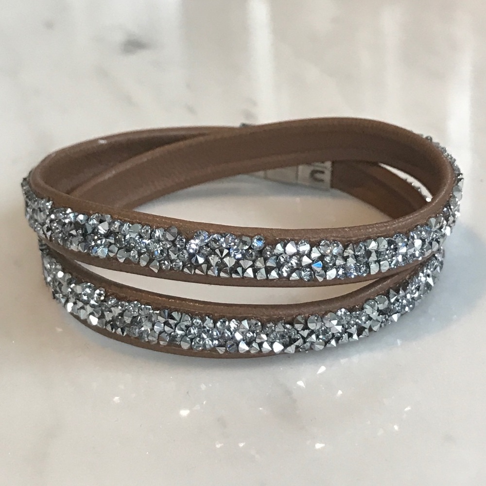 Swarovski Double Wrap Bracelet - Brown and Silver