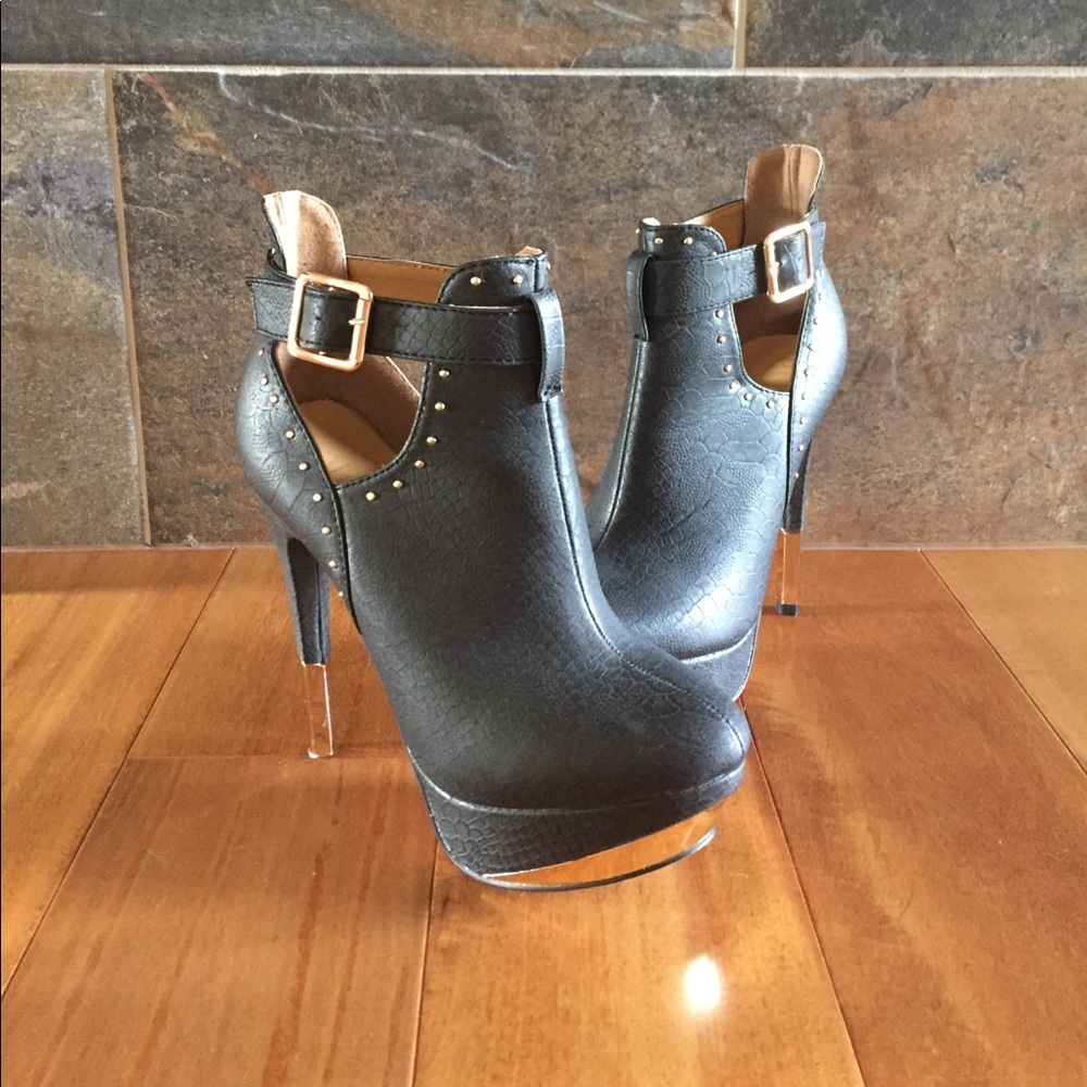 Black and gold studded booties by Paper Fox