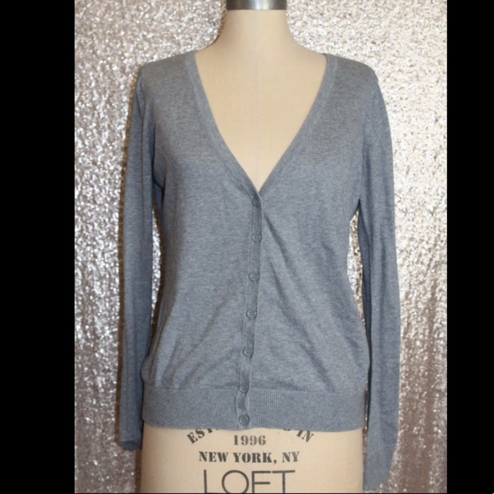 Gray V-Neck Button Up Cardigan