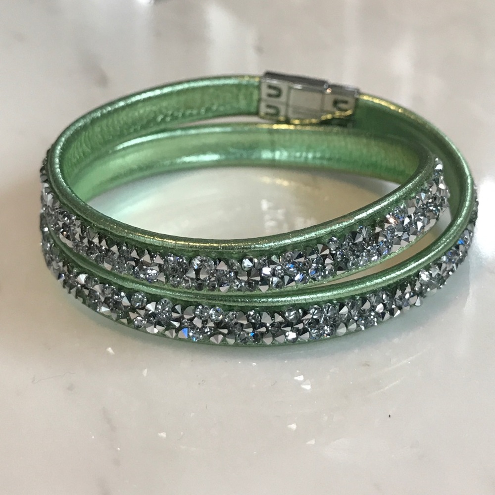 Swarovski Double Wrap Bracelet - Green and Silver