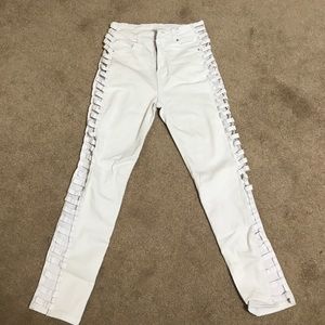 high waisted white jeans.