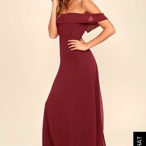 Lulu Burgundy off shoulder dress