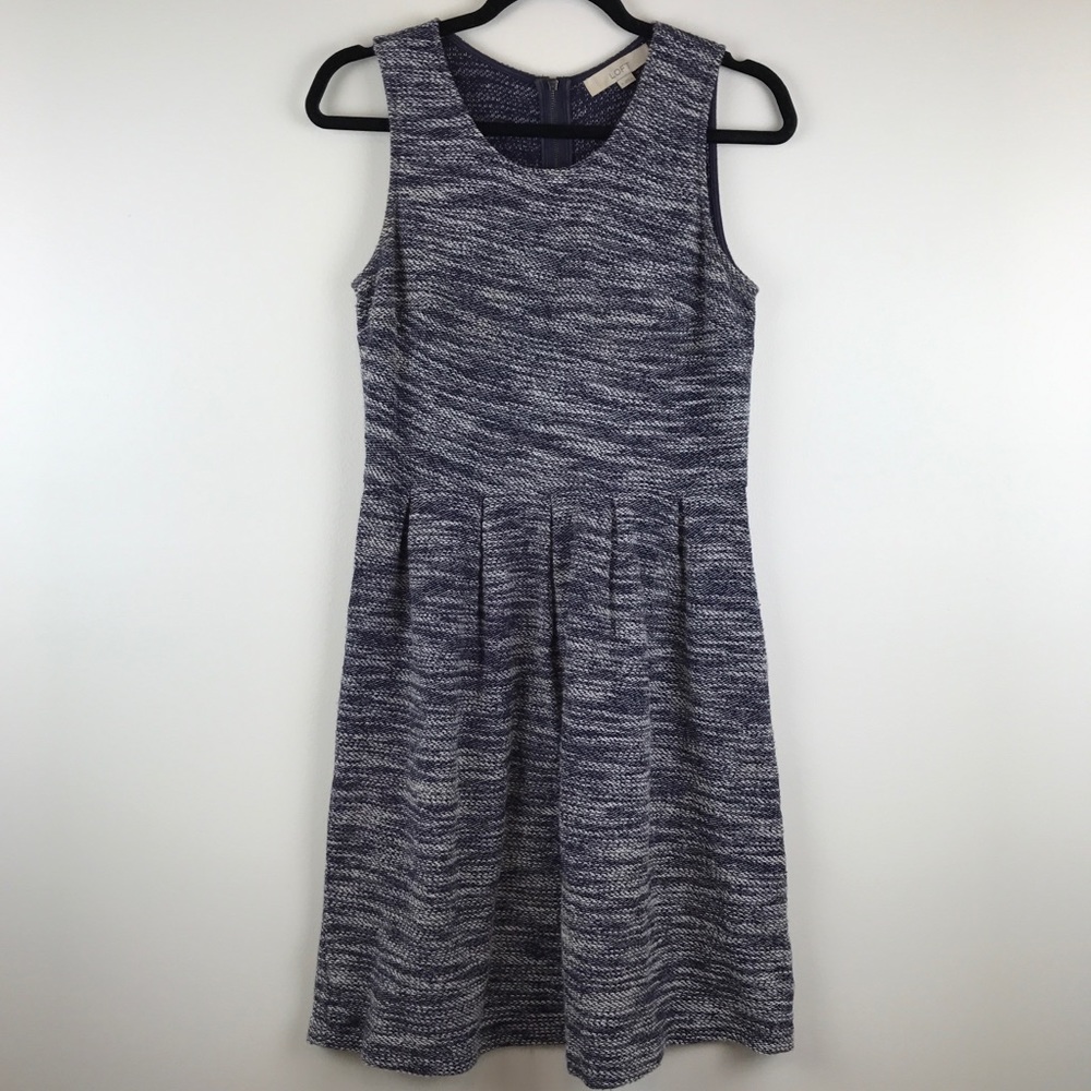 LOFT Tweed Pleated Sheath Dress