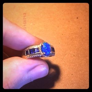 Blue opal and sapphire ring