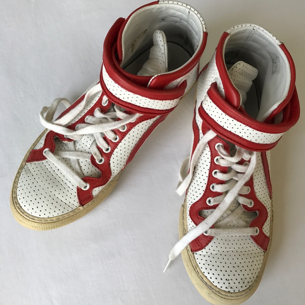 Vintage white Pierre Hardy high tops with red trim