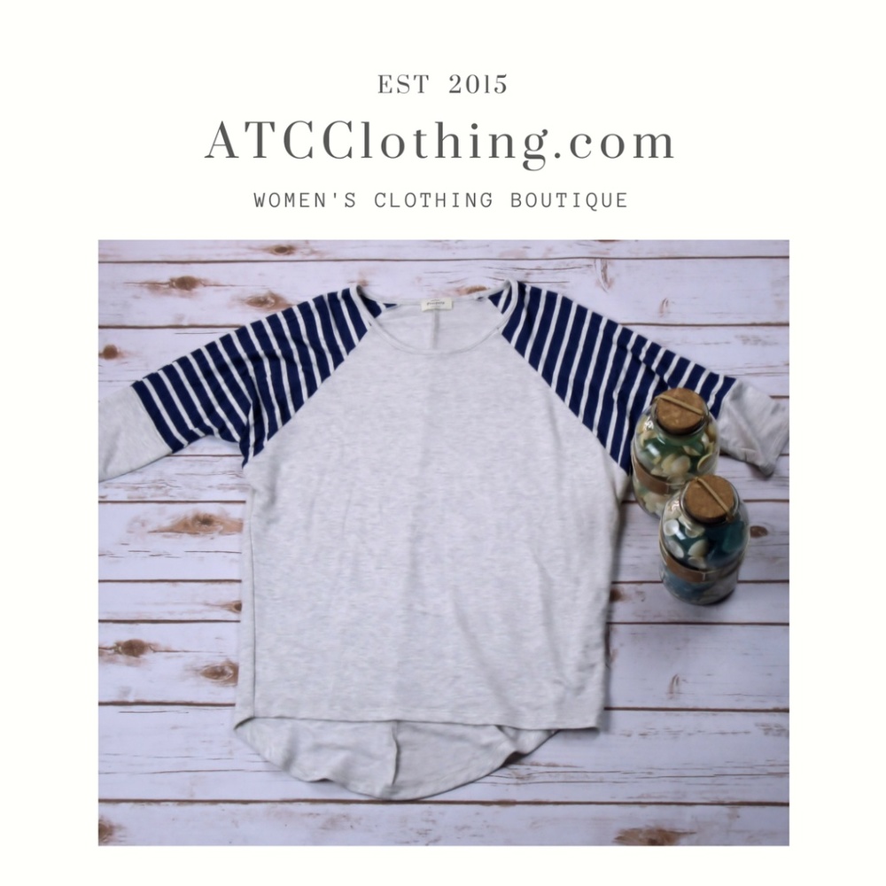 Prospero Gray and Blue Contrast Shoulder Top