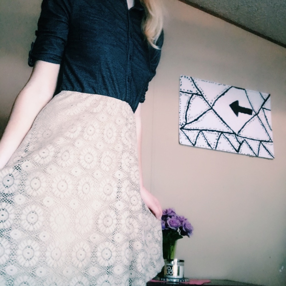 Cato denim cloth top lace skirt dress