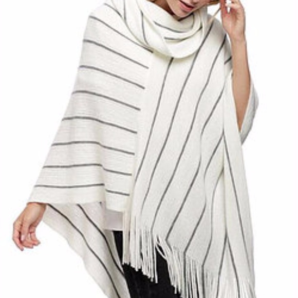 LAST! Beautiful Ivory Striped Poncho - Picture 2 of 3