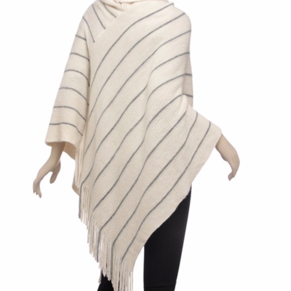 LAST! Beautiful Ivory Striped Poncho - Picture 3 of 3