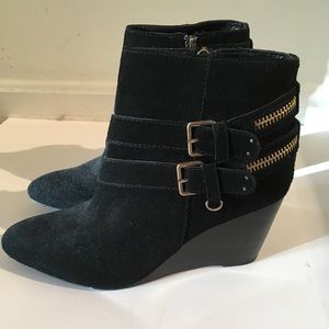Black suede wedge boots