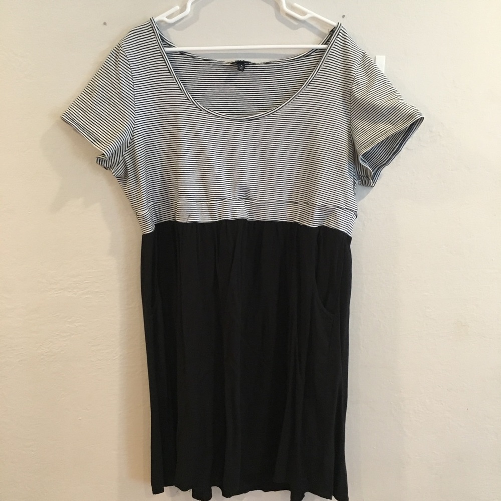 Multi-color knit to woven skater dress