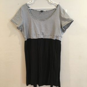 Multi-color knit to woven skater dress